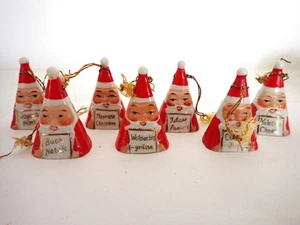 7 Lot Vintage Mini Santa Christmas Bell Ornaments Ceramic Japan Double Sided 2" - Bild 1 von 8