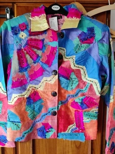 Art to Wear Seide Patchwork Jacke Shirt Lebendig Boho Festival Made in India Med - Bild 1 von 6