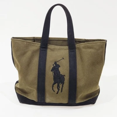 Ralph Lauren Army Green Black Big Polo Pony Canvas Boat Tote Bag Embroidered  - Image 1 of 4