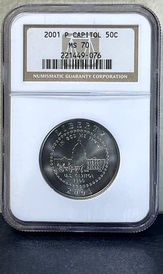 2001 P CAPITOL VISITOR CENTER COMMEMORATIVE HALF DOLLAR NGC MS70 - Image 1 of 2