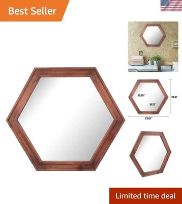 Elegant 24-Inch Hexagon Wall Mirror with Redwood Frame for Rustic Charm - Image 1 of 4