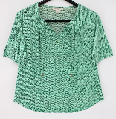 Camisa Top Liz Claiborne Mujer Pequeña Grande Estampado Verde Cuello Atado Elastizado Foto 1 de 4