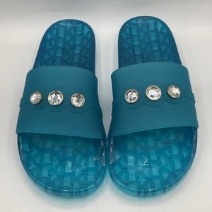 Karl Lagerfeld Paris stilvolle Jelly Sandalen Pantoletten blau Kristall Logo Gr. 11 neu - Bild 1 von 10