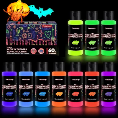 Fantastory Glow in the Dark Acrylic Paint - Neon Colors for Halloween Decor