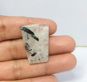 30.00 Cts Natural Black Rutile Quartz Gemstone Fancy Cabochon Size 21x30x4 mm - Picture 1 of 8