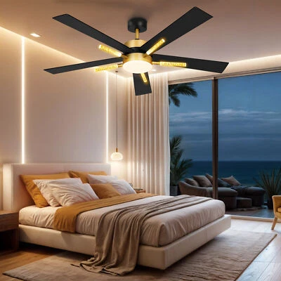 60'' Modern Ceiling Fan with Light and Remote Reversible Quiet Motor Black&Gold - Image 1 of 4