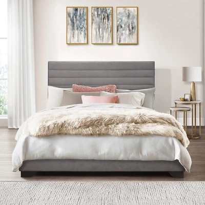 Edie Upholstered Queen Horizonal Tuft Platform Bed, Charcoal - Image 1 of 4
