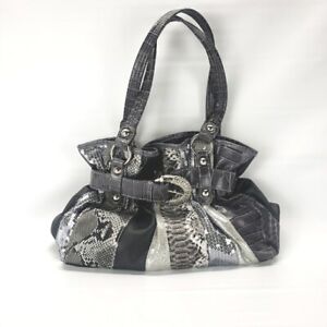 Women's Animal Print Black/Silver/Sequined Purse With Silver Hardware Accents
