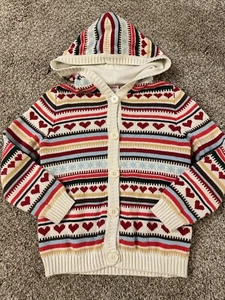 Gymboree Girl Rare Mountain Cabin Valentine Heart Snowflake Hooded Sweater 6 EUC - Picture 1 of 6
