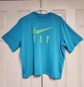 Nike Training Women's Dri-FIT Swoosh Fly Boxy Loose Fitting Tee in Blue L NEW - Picture 1 of 8