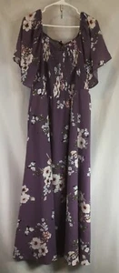 BloomChic Purple Floral Smocked Bodice & Back Flutter Sleeve Dress 22~24 - Picture 1 of 9