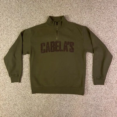 Cabelas Sweater Mens Medium Green Spell Out Quarter Zip Long Sleeve Pullover - Image 1 of 4