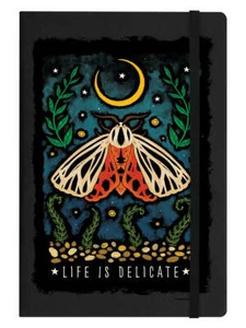 Life Is Delicate - Black A5 Hard Cover Notebook, Gentle Nature, Natural World - Picture 1 of 4