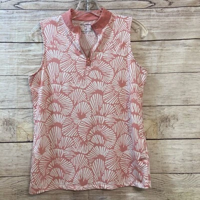 Tommy Bahama Coral Mauve Glow Shell Stamped Sleeveless Mock Neck Golf Shirt - Image 1 of 4