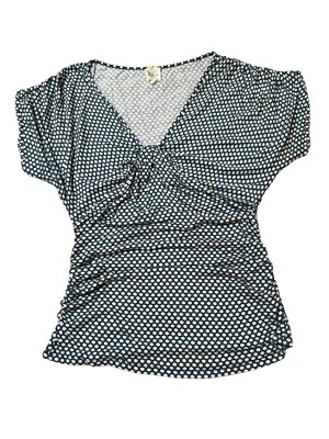 Top para mujer Anthropologie Weston Wear acanalado cuello en V azul/blanco puntos rayón pequeño Foto 1 de 4