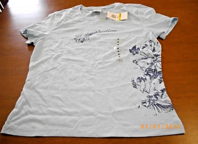 Camiseta para mujer Calvin Klein con logotipo azul claro mediana nueva con etiquetas, lentejuelas, estampado floral Foto 1 de 4