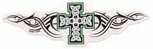 GREEN BLACK CELTIC KNOTWORK TRIBAL CROSS STICKER/DECAL Waterproof Indoor/Outdoor - Picture 1 of 1