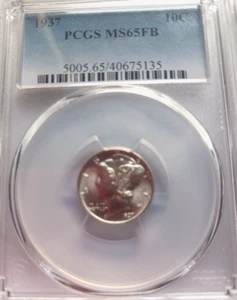 Moneda de diez centavos Mercury 1937 P graduación profesional MS65FB impresionante - Imagen 1 de 3