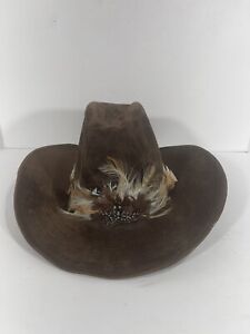 Vintage Canyon Trails Western Brown Feathered Cowboy Hat Sz S 6 3/4, 6 7/8