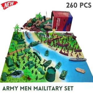 Military Toy Army Men Figure Set Soldiers Tanks Aircrafts Boats Playmat for Boys - Picture 1 of 8