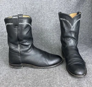 Justin Brock Roper Boots Men's 11 EE WIDE Leather Cowboy Black 3233 USA ISSUES - Picture 1 of 20