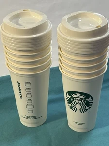 Starbucks weiß Kunststoff wiederverwendbar 16 Unzen Kaffee Reise Tassen mit Deckel ~ 10 Stück ~ - Bild 1 von 2