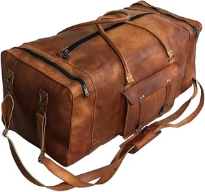 Large Leather 32 Inch Luggage Handmade Duffel Bag Carryall Weekender Travel O... - Picture 1 of 8