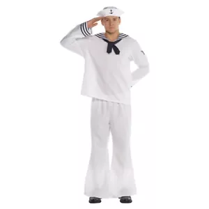 Erwachsene Übergröße Matrose Mann Kostüm #873 4-teilig Hut Krawatte Hemd Hose Halloween 48-52 - Bild 1 von 4