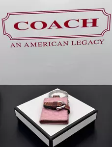 Coach Soho Leather Fabric Signature C Pink Designer Bag Charm Photo Key Fob Gift - Picture 1 of 3