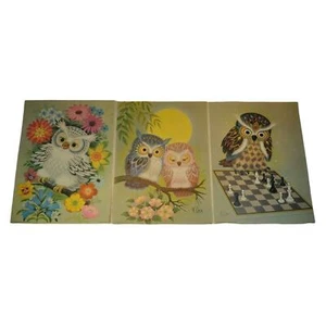 3 Vintage 1973 K Chin Owl LITHO ART Prints Good Condition - Picture 1 of 7