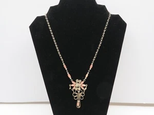 Peruvian Flower Necklace Pink Beaded Alpaca  Silver Chain - Picture 1 of 4