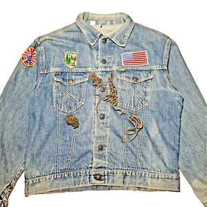 Vintage 1960's Big Yank Denim Jacket USA Flag Adults Unisex Blue Honda Size M/L - Picture 1 of 14