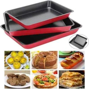 LARGE 3 PIECE NON STICK OVEN BAKING ROASTING PAN DISH ROAST TIN TRAYS SET BAKE - Picture 1 of 3