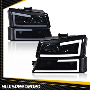 Smoke Headlights Bumper Lamps Fit For 03-07 Chevy Silverado Avalanche w/ LED DRL - Picture 1 of 9