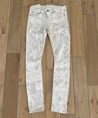 Helmut Lang Womens Stretch Skinny Jeans White Gray Geometric Print Size 26 - Image 1 of 4