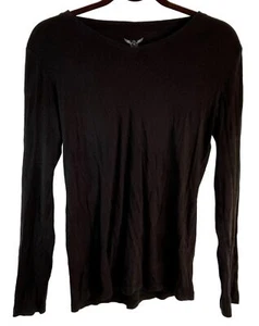 Faded Glory Camiseta Manga Larga Negro Algodón Cuello en V Busto Medio 17" LEER - Imagen 1 de 5