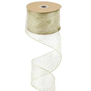 Gold Glitter Wired Ribbon 2.5x25 Inch Polka Dot Sheer Ribbon for Christmas Tree - Picture 1 of 9