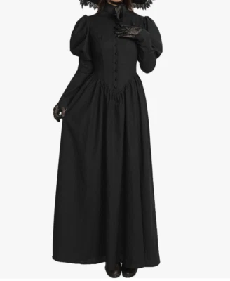 MUJERES Vestido Retro Gótico Halloween Cosplay Disfraz con Mangas Abullonadas-Negro GRANDE Foto 1 de 2