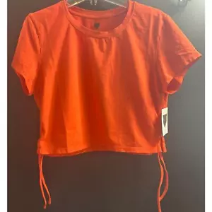 LITA by Ciara NWT Crop Tee Ruched Drawstring on Sides Size Large Cherry Tomato - Picture 1 of 4