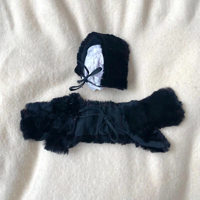 Antique Edwardian 1900 1910 Childs Winter Black Beaver Fur Coat & Bonnet BABY - Image 1 of 4