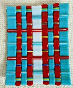 Verschmolzene dichroitische Kunst Glas Korb Gewebt Band Platte 8" x 6,5" Z208 - Bild 1 von 10