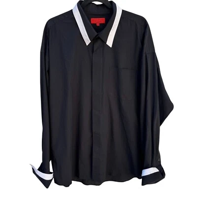 Jean/Paul 男式黑色纽扣白色领法国袖口正式派对衬衫 XXL — 第 1/4 张图片