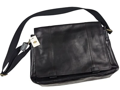 NEW $298 Fossil 17" Field Flap Messenger Bag Black Cowhide Leather Laptop City - Image 1 of 4