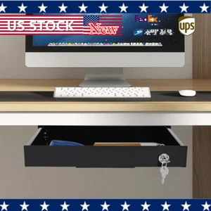 Under Desk Sliding Pull-Out Drawer Organizer - Space Saver with Lock - Picture 1 of 20