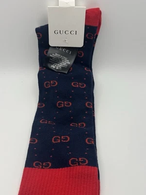 Meias longas Gucci GG azul marinho/vermelho - Imagem 1 de 3