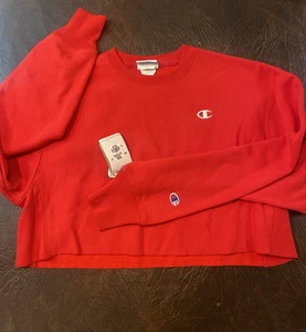 NUEVA Sudadera Champion Tejido Inverso Roja Recortada Cuello Redondo Para Mujer Talla MED GC5 LS - Imagen 1 de 6