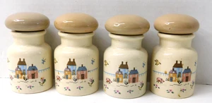 International Heartland Spice Jars Houses Farmyard Set of 4 Stoneware Disc'd - Picture 1 of 6