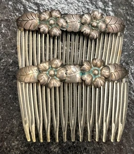 Vintage Mexiko 925 Sterlingsilber Blumen und Blätter 2,75" Haarkamm/Spange - Bild 1 von 2