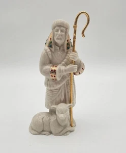 Lenox China Jewels Nativity Shepherd With Gold Staff and Sheep - Picture 1 of 7