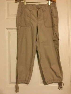 Pantalones cargo recortados Bass para mujer talla 6 algodón caqui puño elástico 6 bolsillos como nuevos Foto 1 de 4